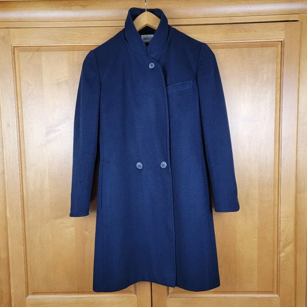 Vintage Women's Ashley Scott 100% Wool Navy Blue Coat - S - Picture 2 of 14